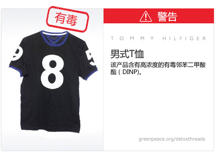 Tommy Hilfiger t-shirt: This product contains high levels of a toxic phthalate (DiNP). 